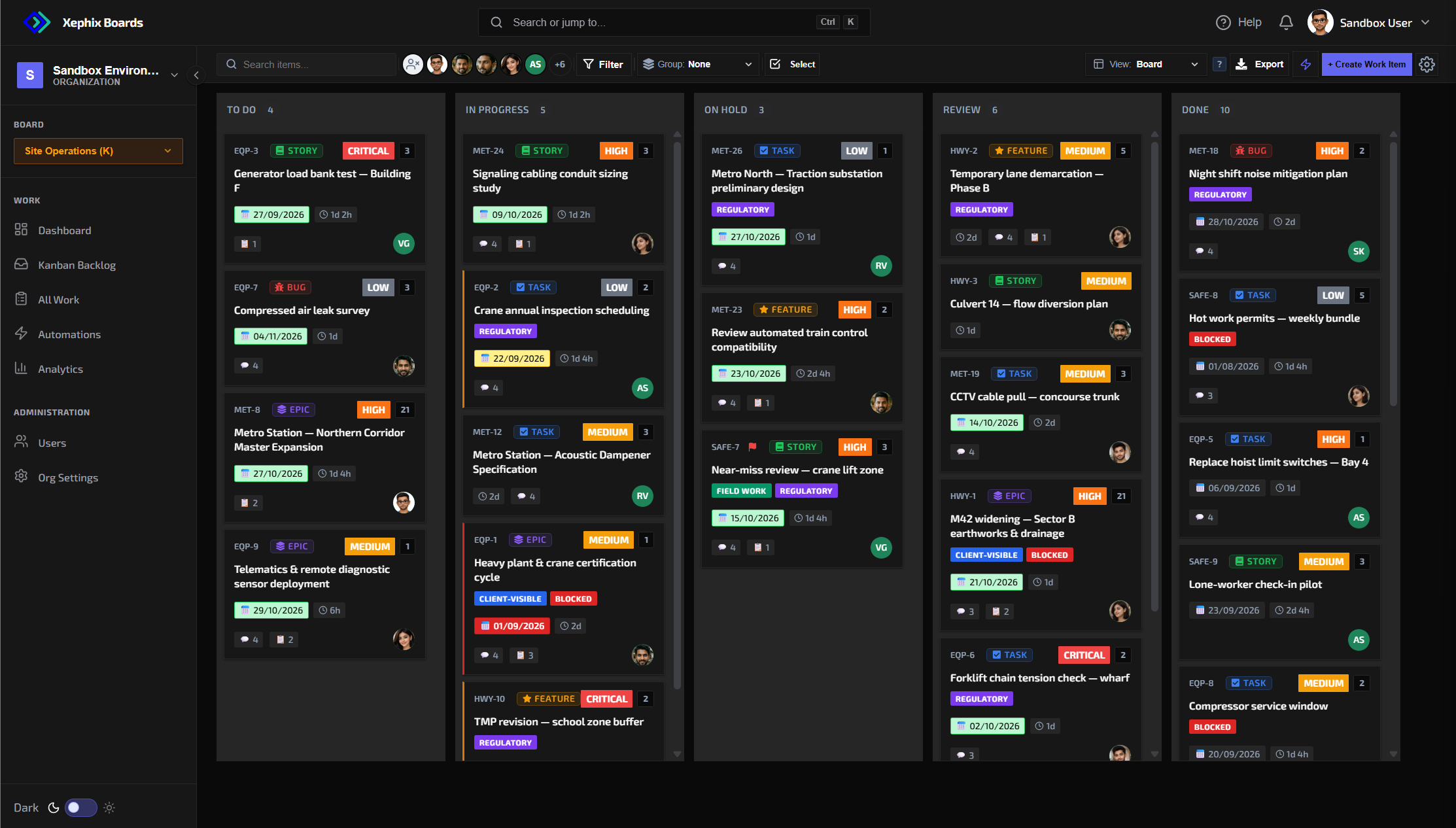 Xephix Boards Interactive Kanban Board - Dark Mode