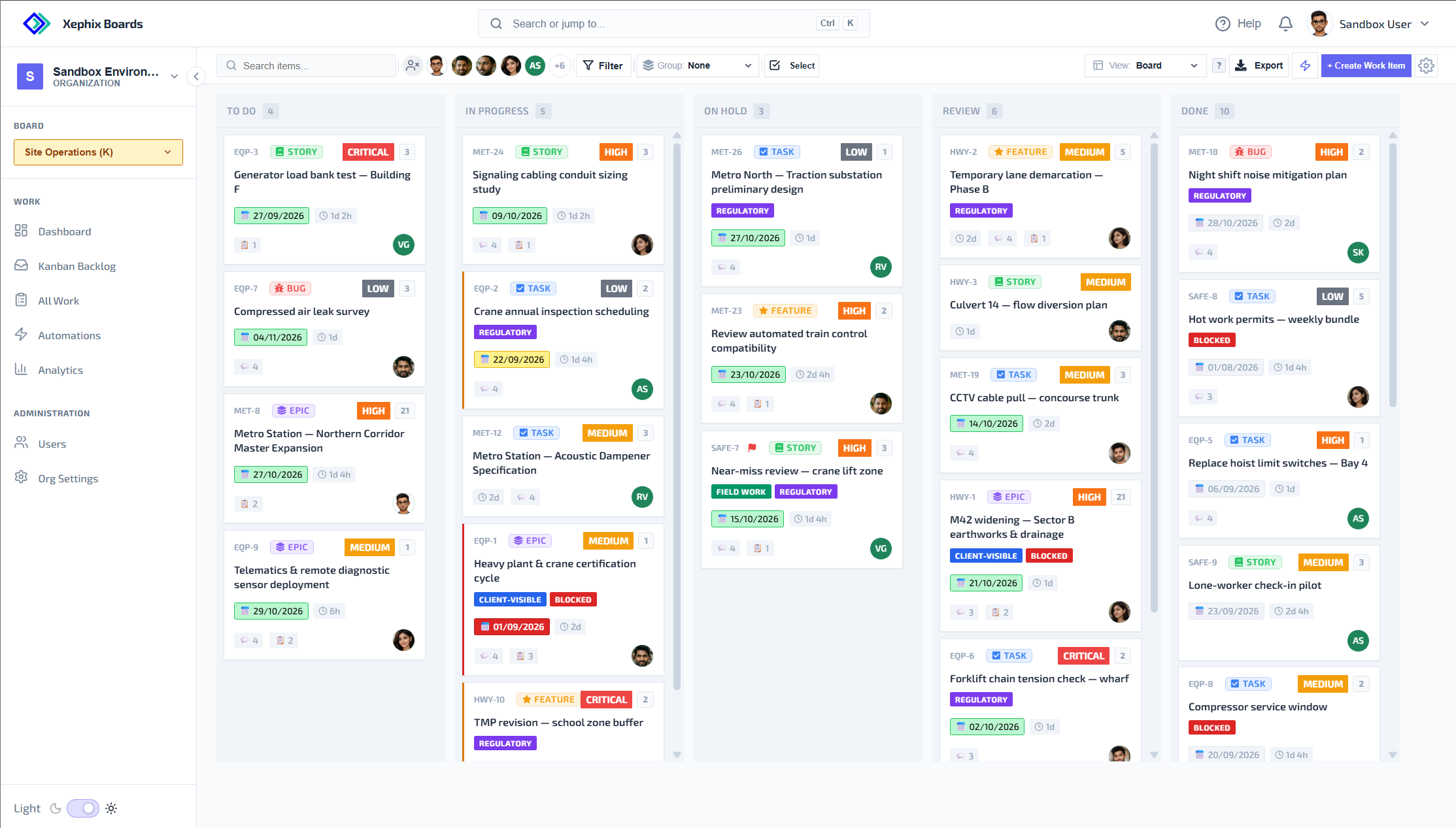 Xephix Boards Interactive Kanban Board - Light Mode