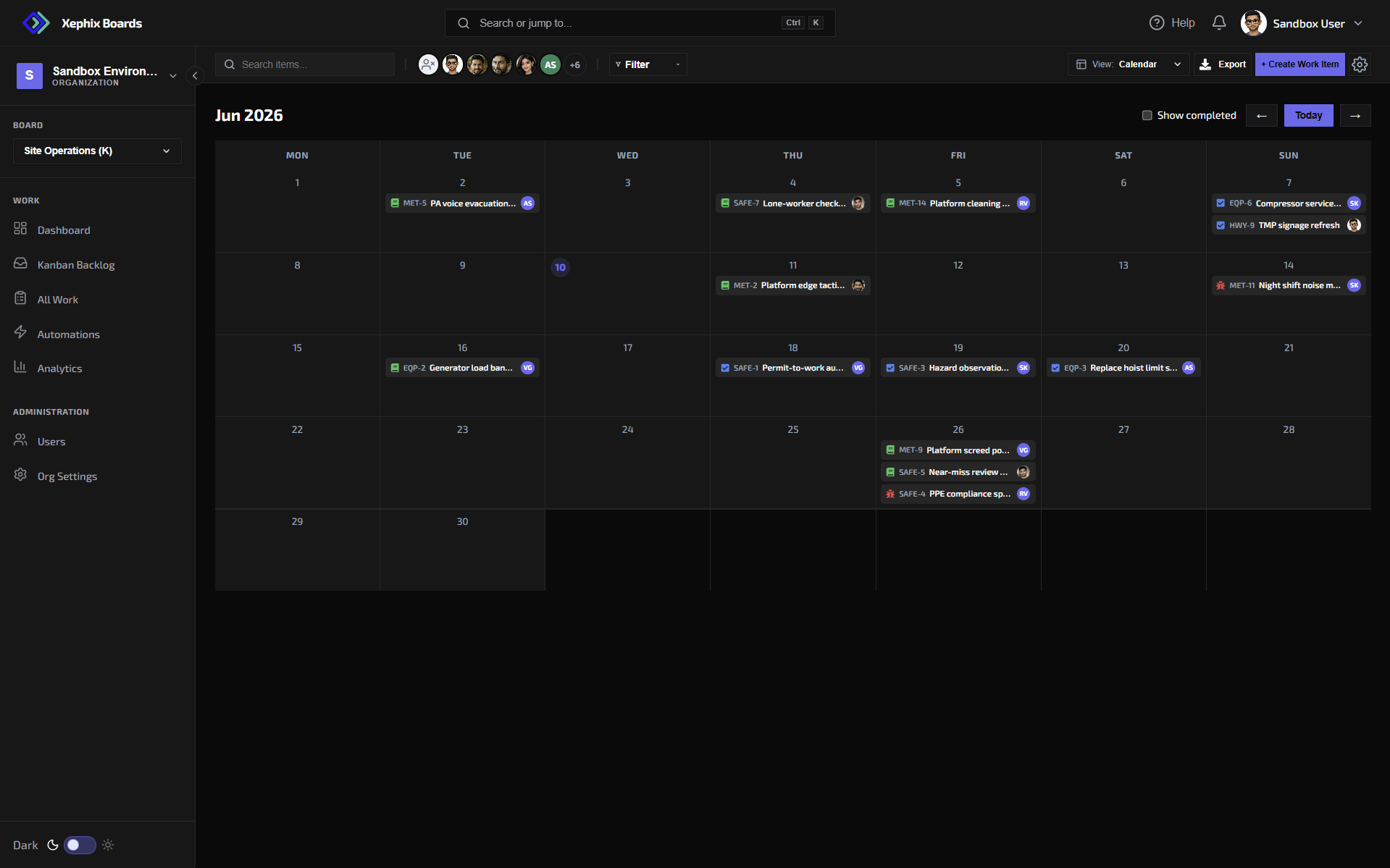 Xephix Boards Calendar Planner View