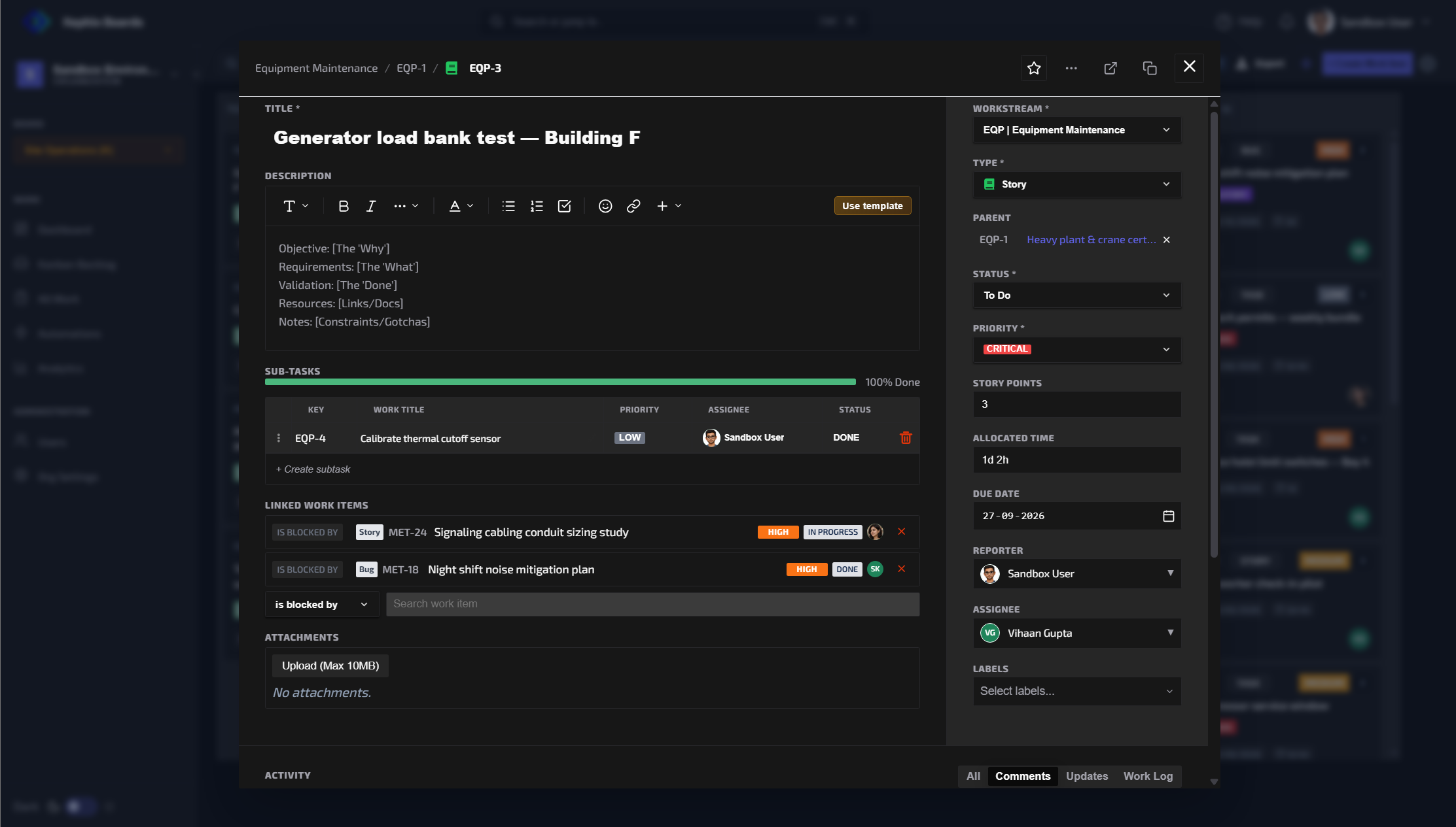 Xephix Boards Work Item Details and Custom Fields