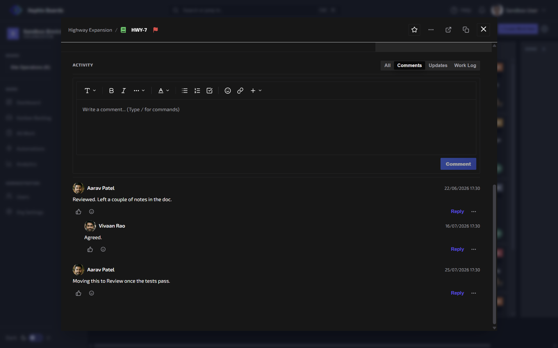 Xephix Boards Threaded Discussion and Audit Log