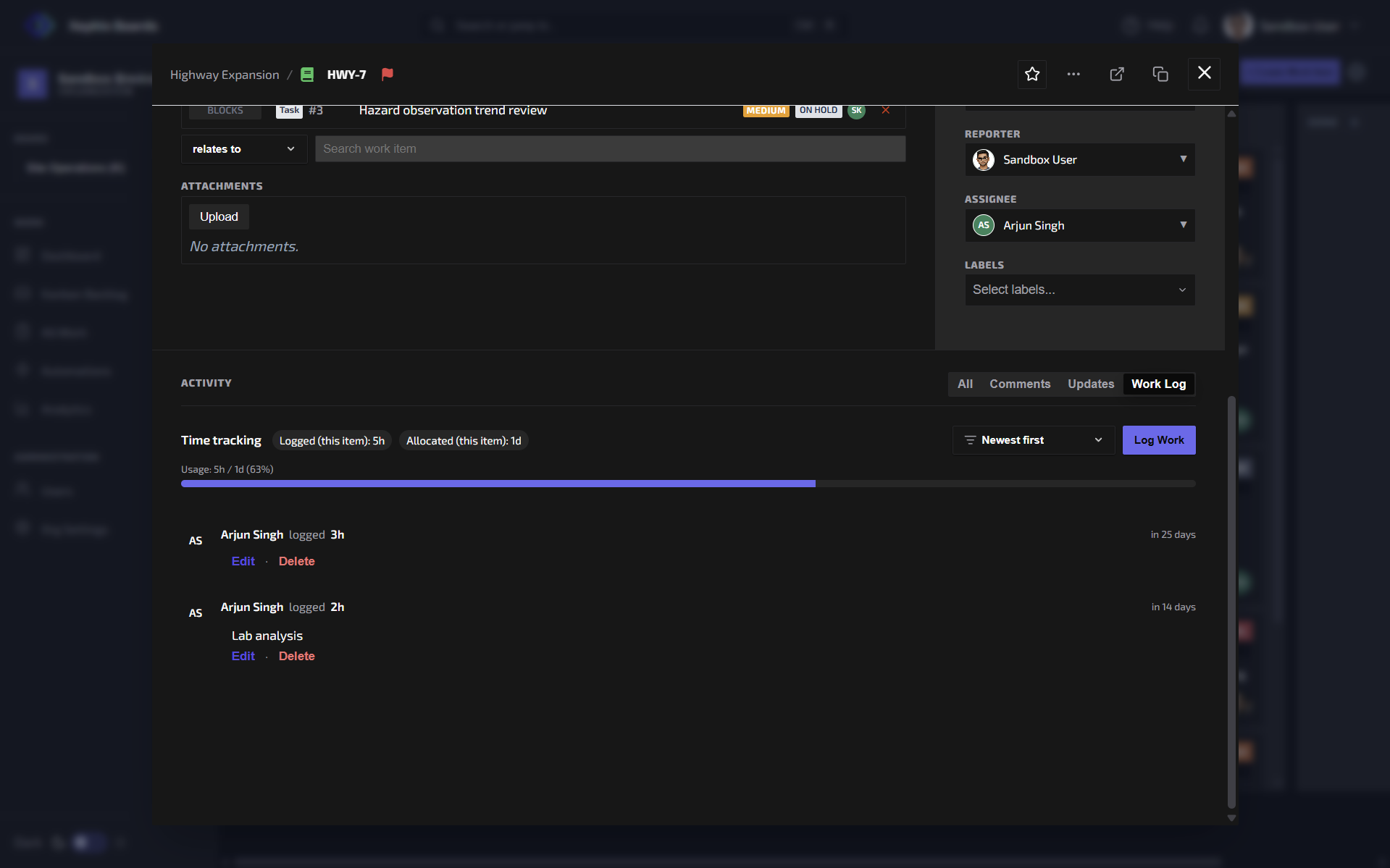 Xephix Boards Effort Tracking and Work Logs