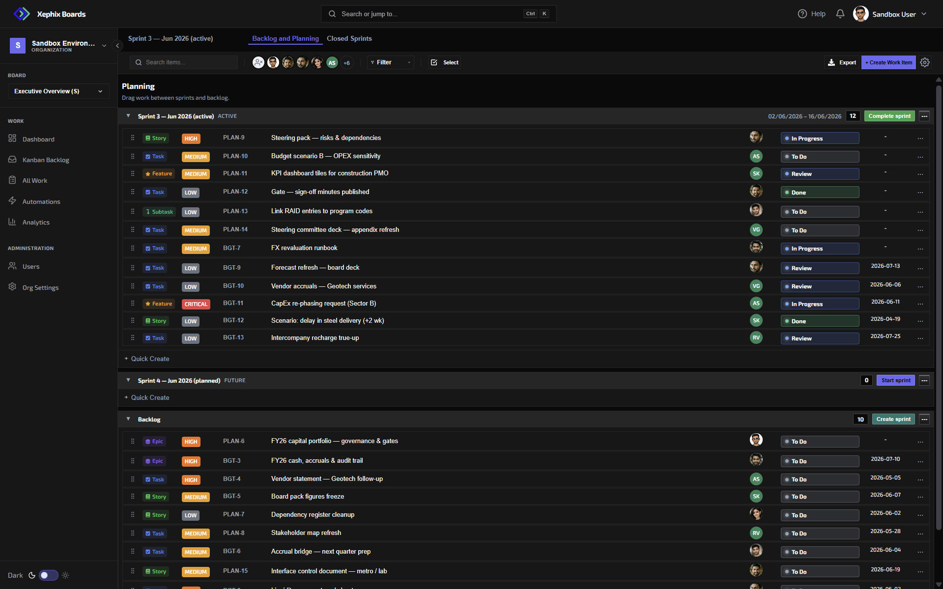 Xephix Boards Sprint Capacity Planning