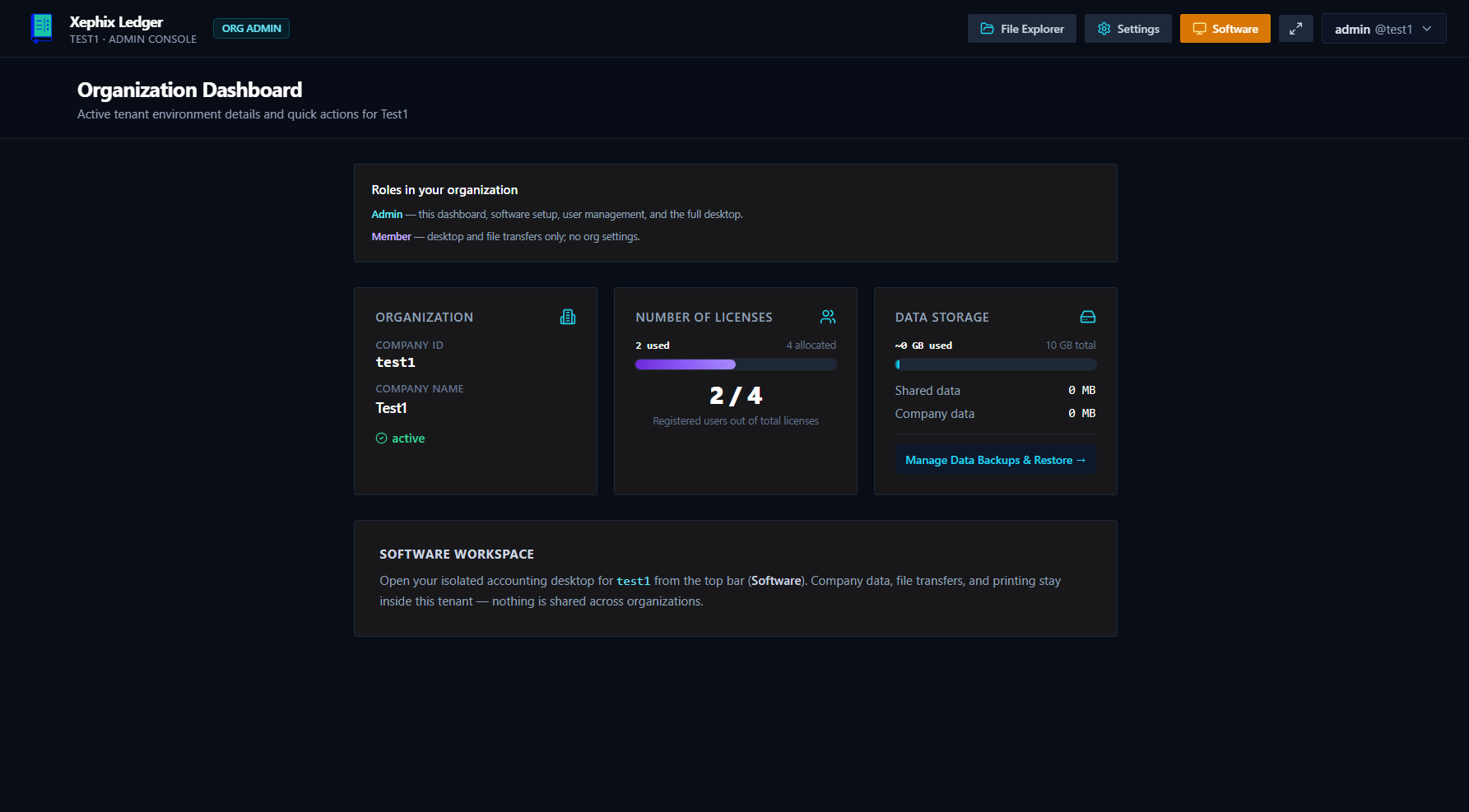 Xephix Ledger Tenant Overview and Resource Allocation