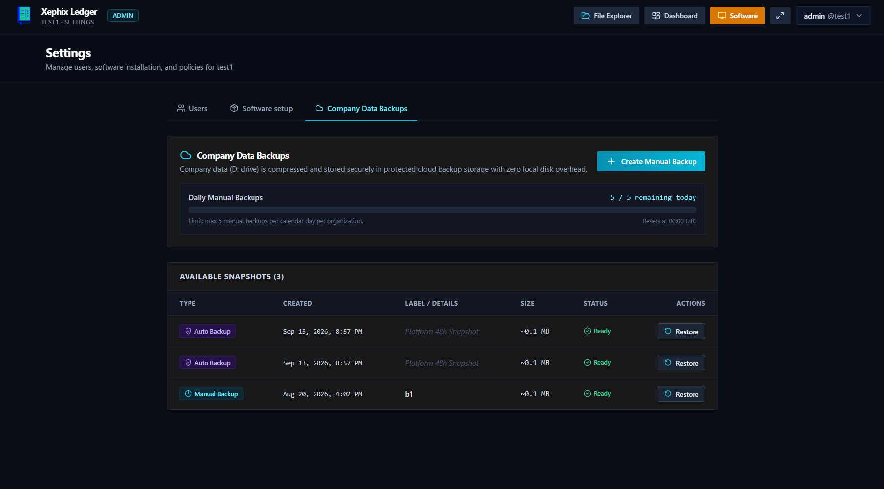 Xephix Ledger Automated Snapshots and Point-in-Time Recovery