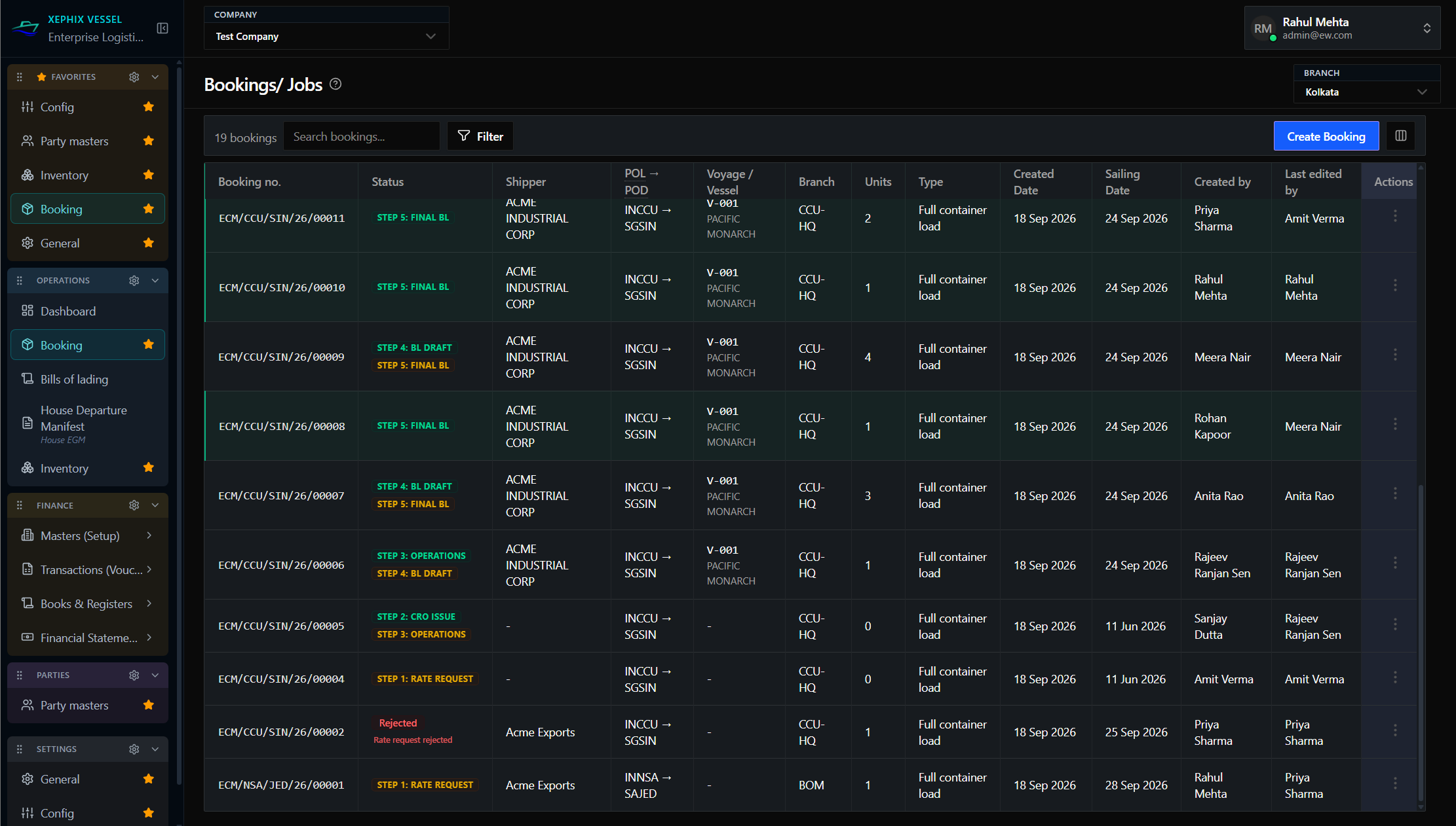 Xephix Vessel Multi-Modal Booking Masters Console