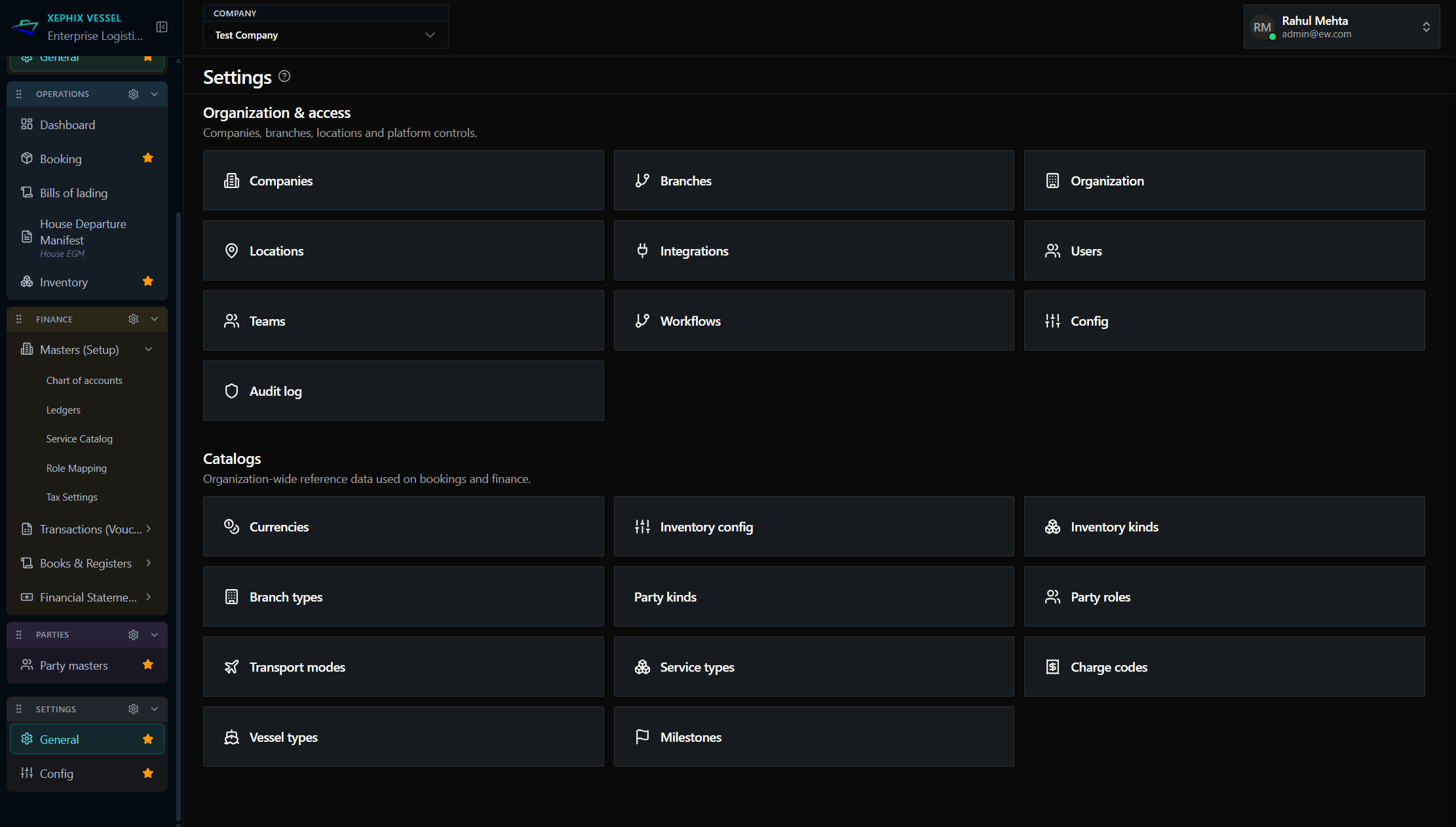 Xephix Vessel System Operations and Workspace Settings