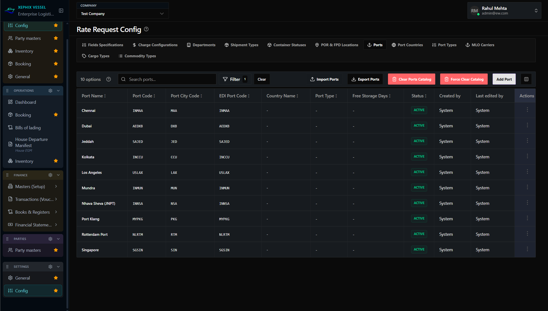 Xephix Vessel Tariff and Operational Configuration